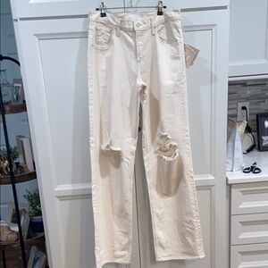 NWT MOTHER Denim 29 The Down Low Spinner Heel Natural Acts Wide Leg